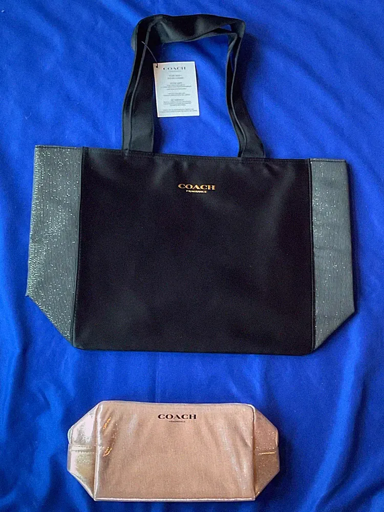 ⭐️ COACH Fragrance Black Double Handle Tote Bag & Travel Pouch/Cosmetic Bag