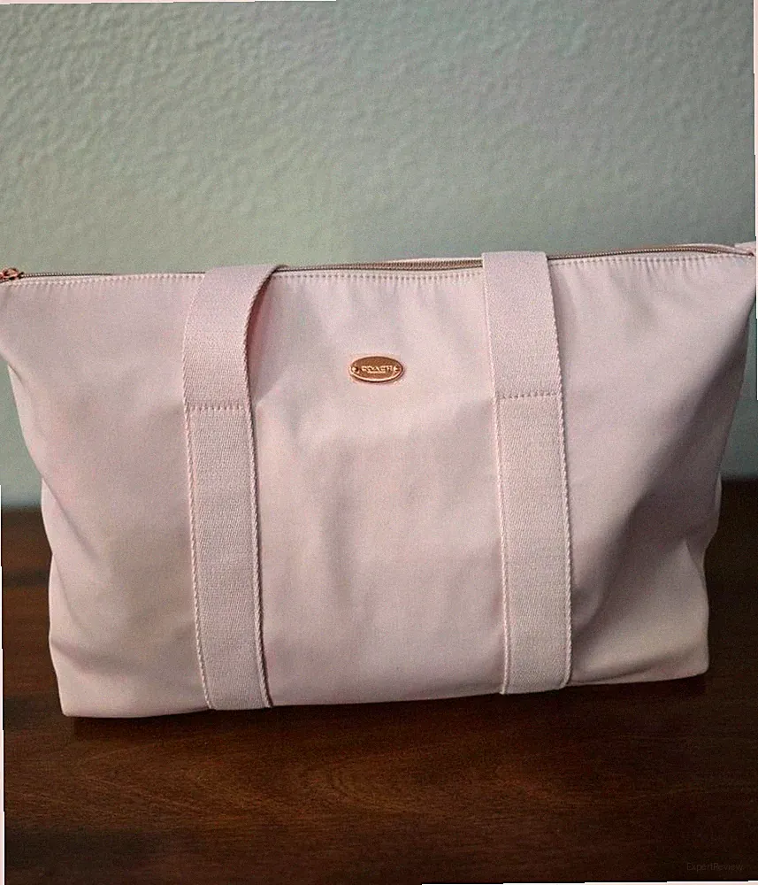 Coach Fragrance Pink Nylon Tote Bag Rose Gold Hardware Zipper Womens Handbag