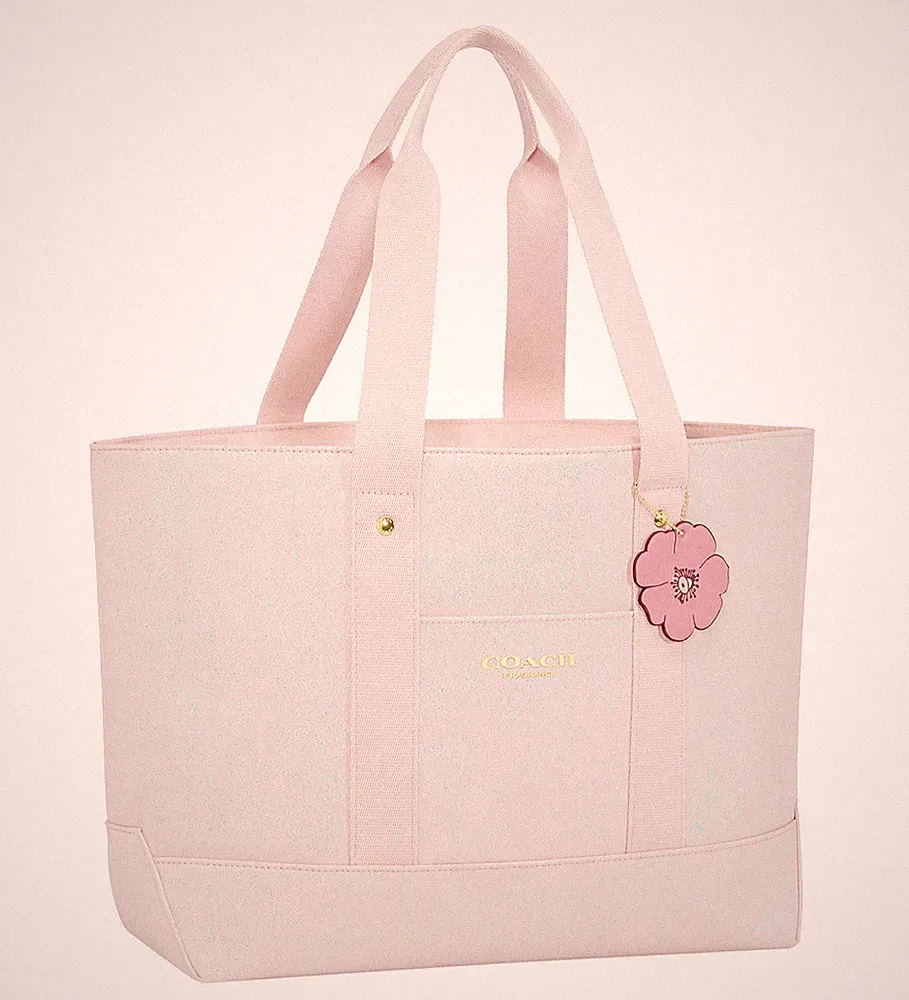 COACH Fragrance Tote Bag Pink Shimmer Limited Edition New with Flower Tag Charm