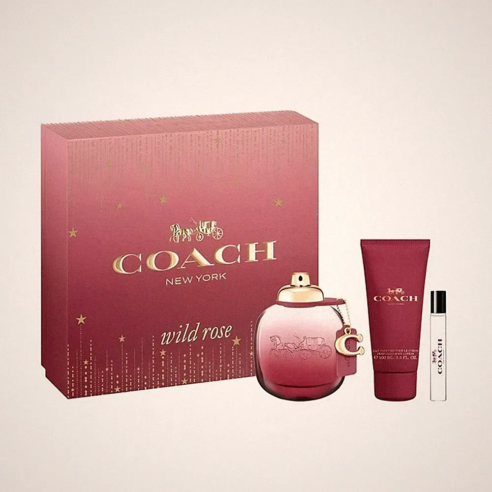 Coach WILD ROSE 3pc Women GIFT SET 3oz EDP Spr +0.25oz EDP Spr + 3.3oz B/Lotion